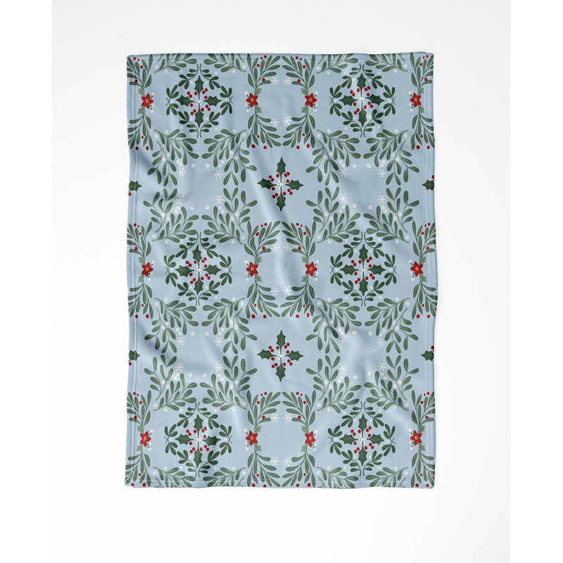 Jeté en velours de Noël Winter Mistletoe, Argent, bleu