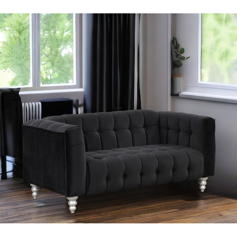 Causeuse à accoudoirs carrés 63 po Southville, 100 % polyester noir