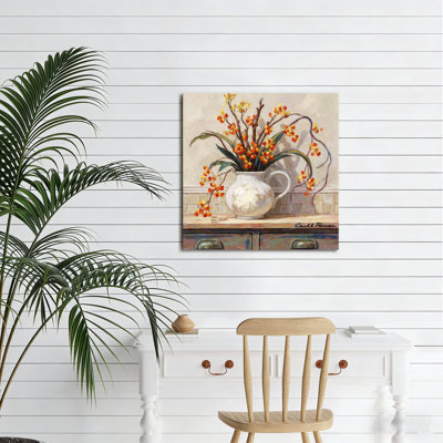 Rustic Floral Decor Orange Berry Vase Still Life Wall Art 16x16 Inch Framed
