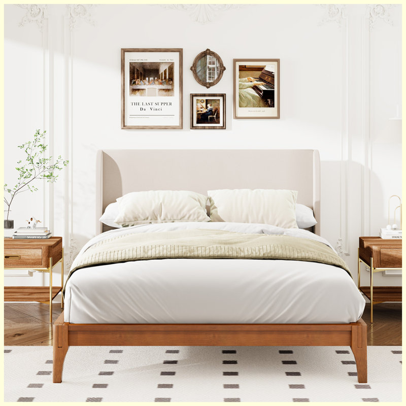 Lit plateforme moderne en bois de bambou sec de 12 pouces avec tête de lit tapissier de 48 po