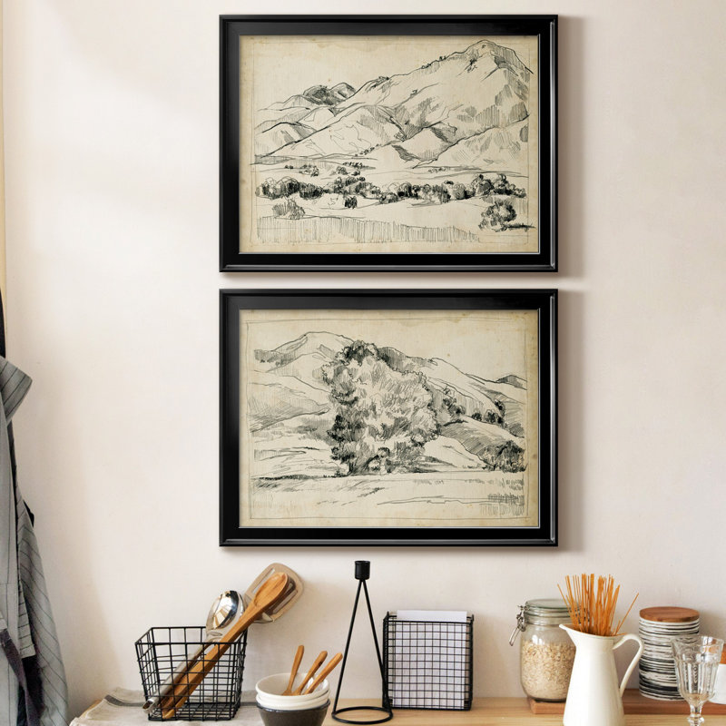 Montagne croquis I - ensemble de 2 reproductions de cadres photo, H 24,5 po x l 37 po x P 1 po, Papier noir