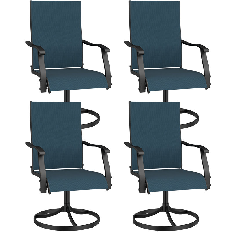 Ensemble de 4 chaises de salle à manger de patio toutes saisons, filet de polyester respirant à dossier haut pivotant, Blue