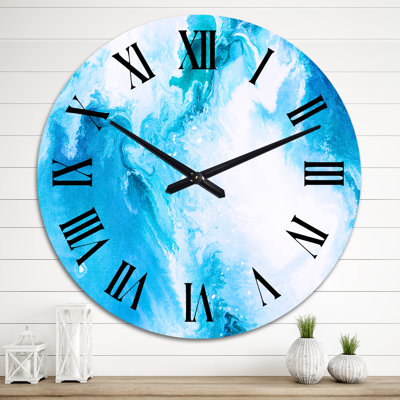 Liquid Art in Light Blue and Turquoise Ii - Modern Wall Clock