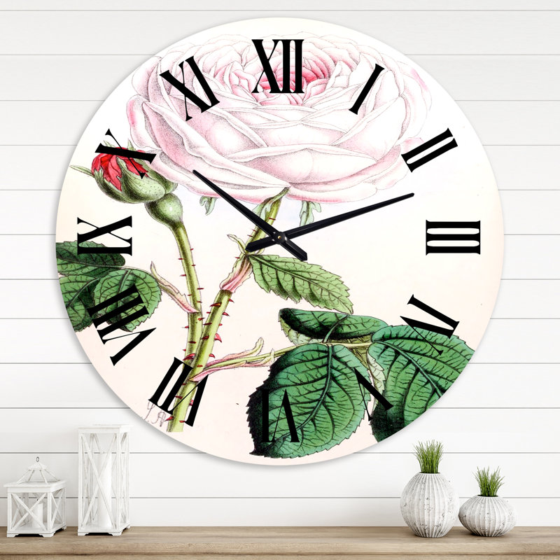 Fleur rose rétro - horloge murale traditionnelle, Moyenne