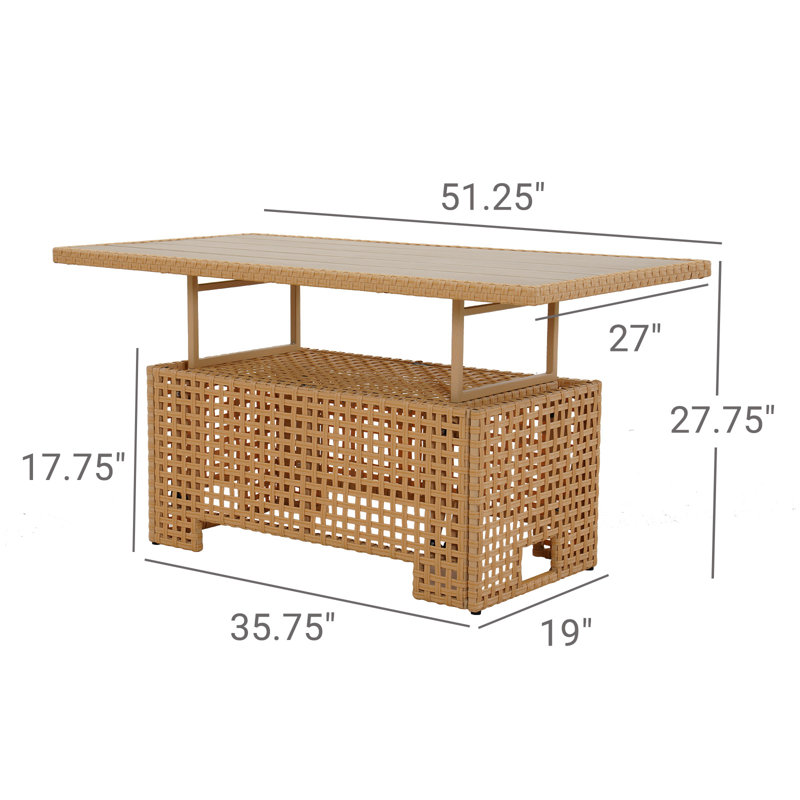 Table basse d'extérieur en osier d'extérieur L 51,25 po x l 27 po Danube