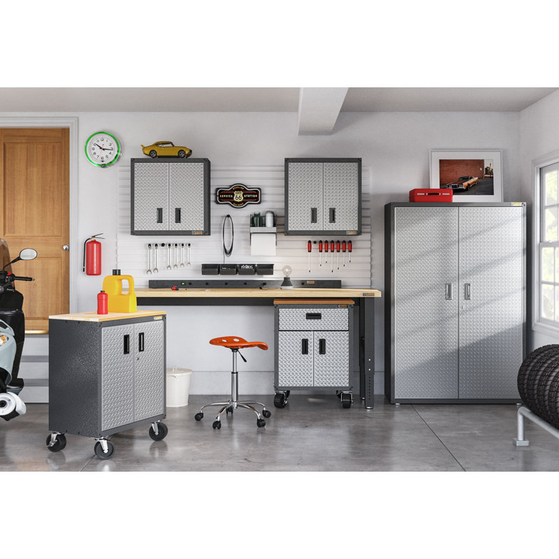 Adjustable Height Hammered Granite and Hardwood Workbench