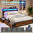 Queen Bed with 6 Drawers and Open Storage Headboard, Adjustable LED Light and Charging Station, No Box Spring Needed-1171423564