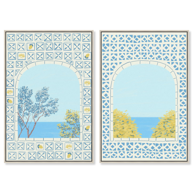Mediterranean Window Set Set by Oliver Gal, 50"H x 34"W, Silver Floater Frame