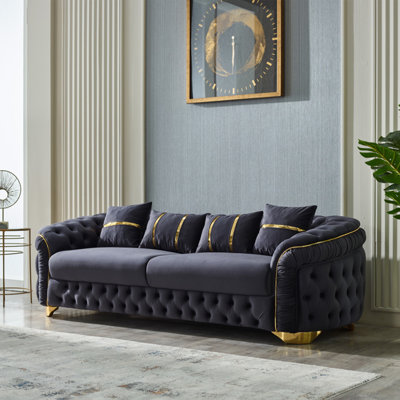 Arizona Luxury Tufted Velvet Sofa With Gold Accents – Chesterfield-Inspired Elegance
