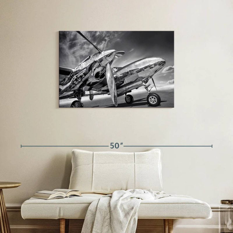 Mehar Monochrome Silver Plane, 24" H x 36" W