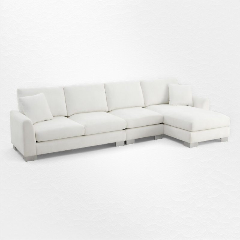 3 - Piece Upholstered L-Shaped Sectional Couch, White Chenille