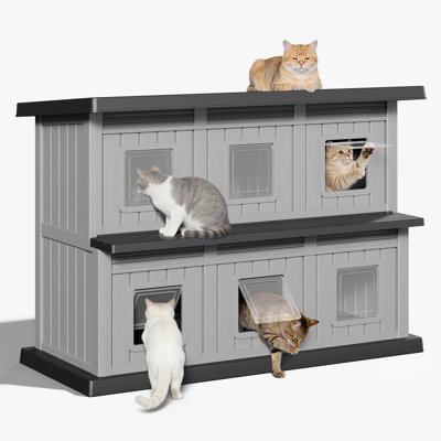 Outdoor Cat House, 2-story Weatherproof Cat Shelter With Waterproof
