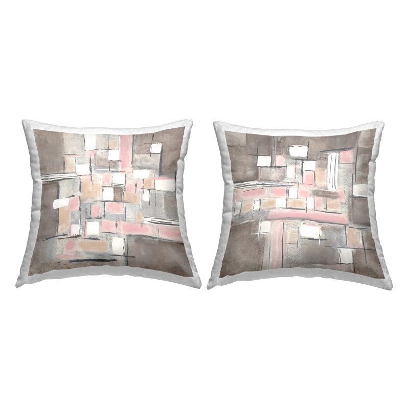 Coussin décoratif abstrait à motif à carreaux roses et roses 2 pièces