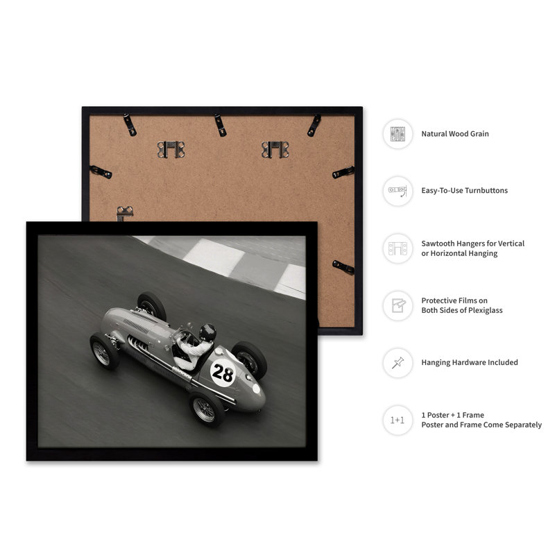 Historical Race Car, Cadre noir, Poster, 16"H x 20"W