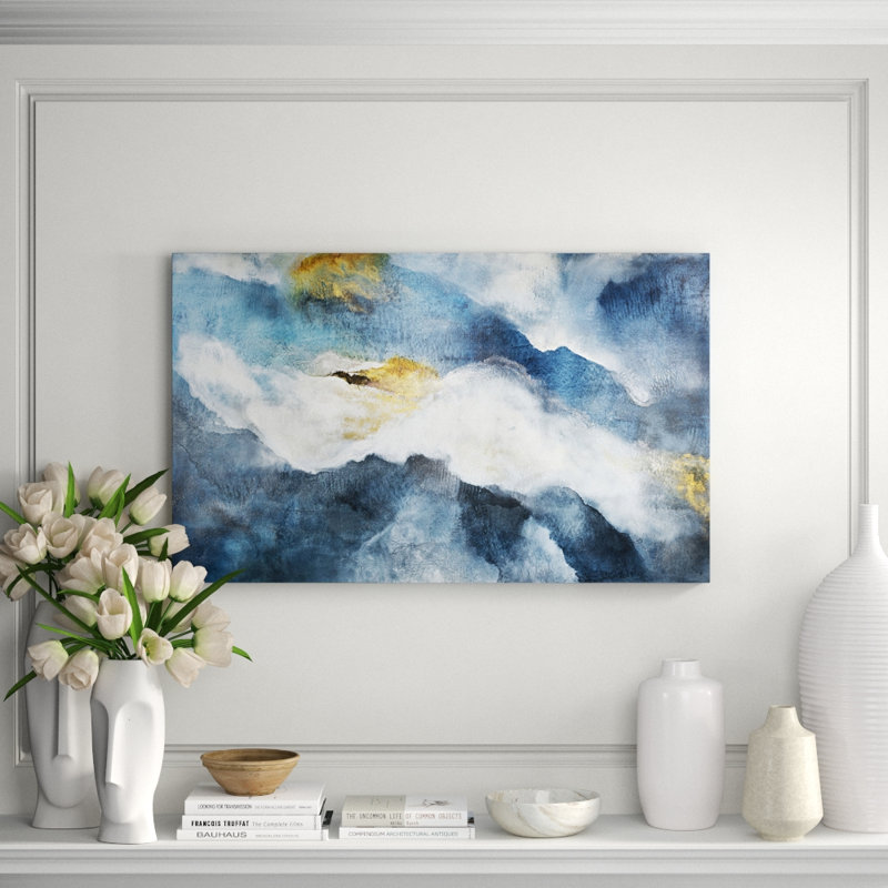 Dusk Drifting Painting by Jennifer Hollack Raboin, 27" H x 44" W x 2.25" D, Silver Frame Canvas