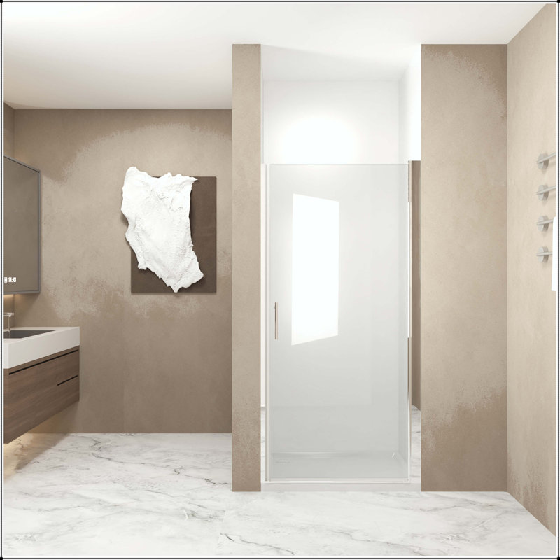Porte de douche pivotante 36 x 72 - Chrome, demi-cadre, verre trempé de 6 mm