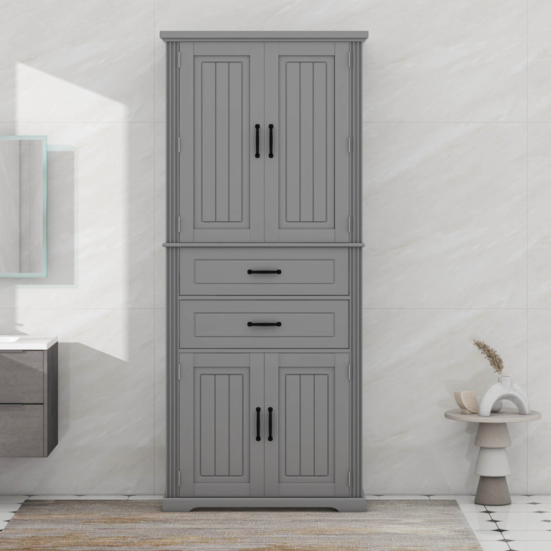 Armoire de rangement avec espace de rangement multifonctionnel, 2 tiroirs avec glissières, tablette réglable, Gris