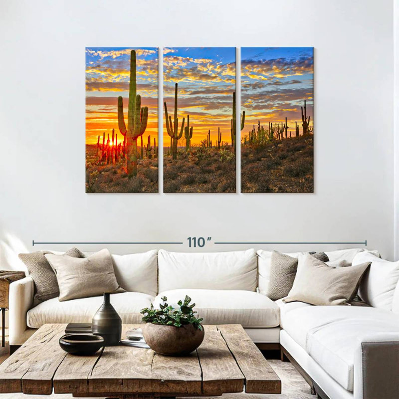 " Sunset Cactus " 3 - Pieces, 48" H x 74" W x 1.25" D