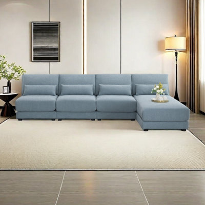 120*61" Oversized Deep Seat Sectional Sofa With Reversible Chaise,Loop Yarn Fabric 5-Seat Armless Indoor Furniture,Convertible L-Shaped Couch For Living Room,Apartment