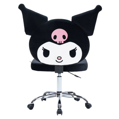 Kuromi Armless Swivel Cute Desk Chair for Bedroom, Velvet Makeup Vanity Chair with Back