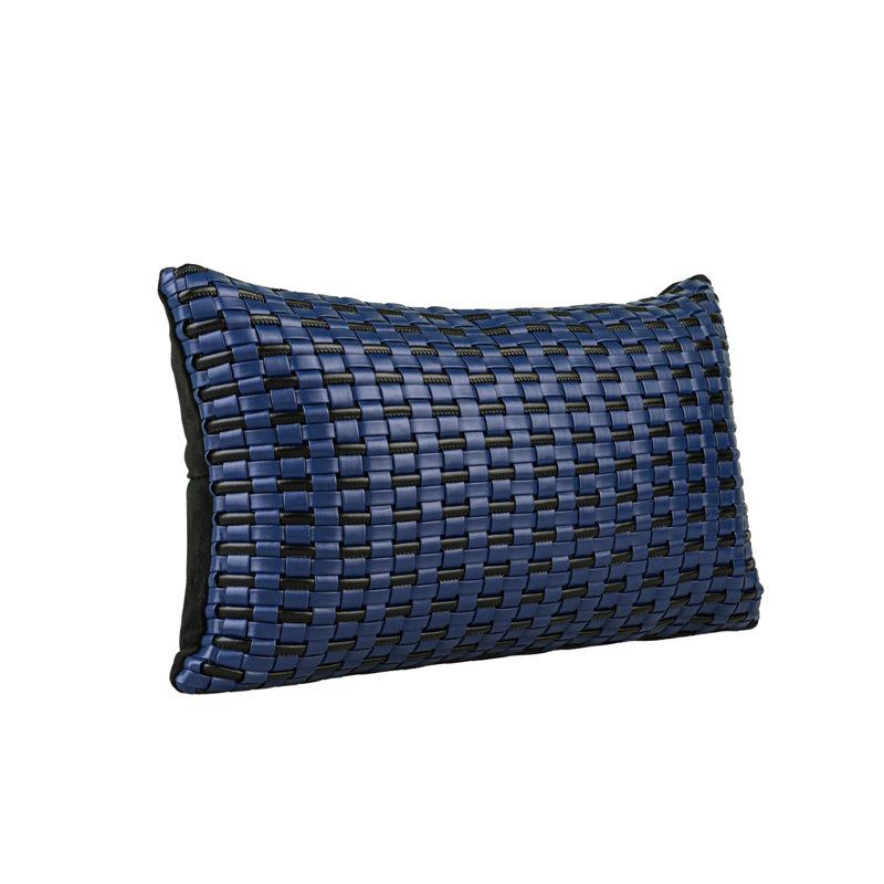 Housse de coussin réversible en similicuir bleu, Rectangle H 12 po x l 20 po