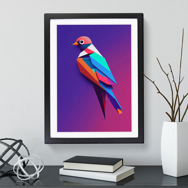 Colourful Bird No.4 - Print, 66cm H x 48cm W x 2cm D, Black Framed, White