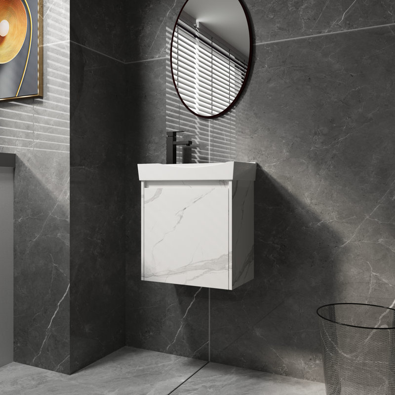 Ensemble de meuble-lavabo mural 20 po avec lavabo en céramique et portes de rangement | Idée de cadeau
