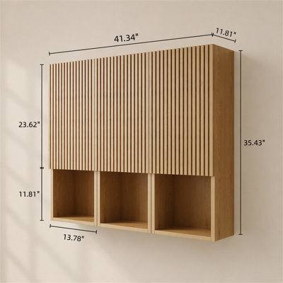 Armoire de salle de bain murale de 41 pouces, 3 unités modulaires avec portes et tablettes ouvertes, solution de rangement durable et élégante