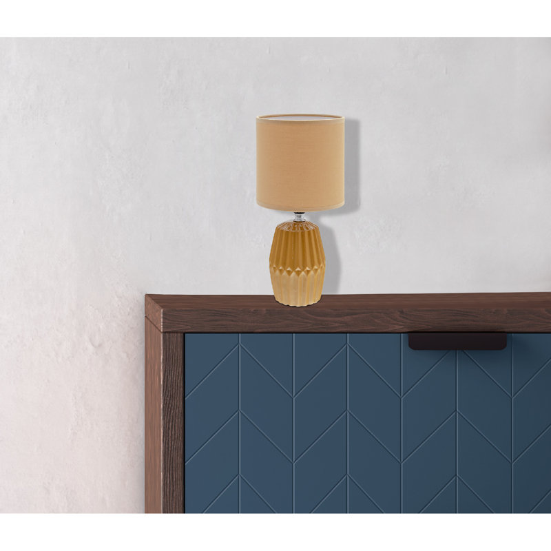 Lampe de table en céramique avec abat-jour bleu marine Meridian, Jaune, Jaune