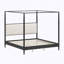 Structure de lit à baldaquin en bois massif de taille moyenne Mid-Century avec tête de lit tapissier Boucle-133233702-133233704