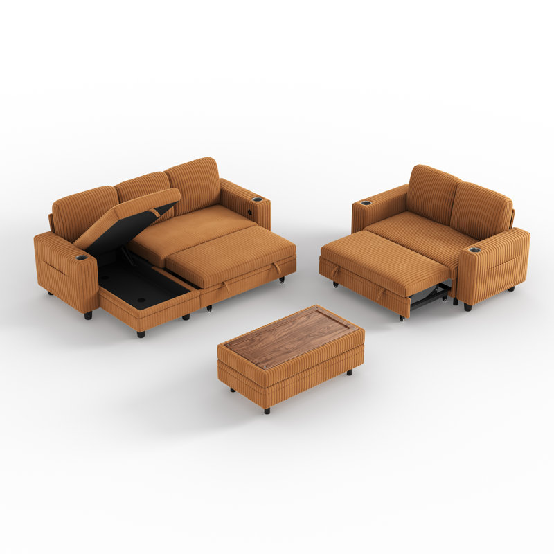  Sherry 3-Piece Livingroom Set, Soren Brown Corduroy