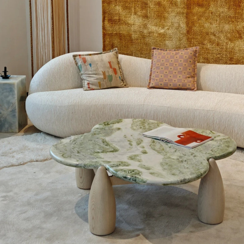 Table basse vintage en marbre vert, H 15 po x L 37,4 po x l 37,4 po