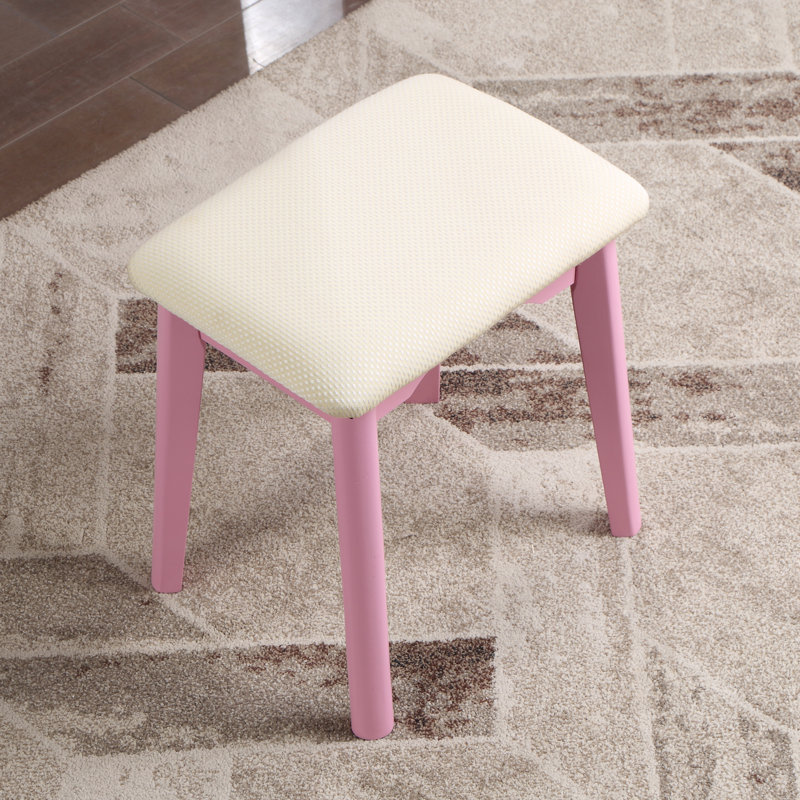 Stylish Pink Wood Vanity And Stool For Home Decor With Drawer Storage Dressing Table Legs Cushioned Top, Pink