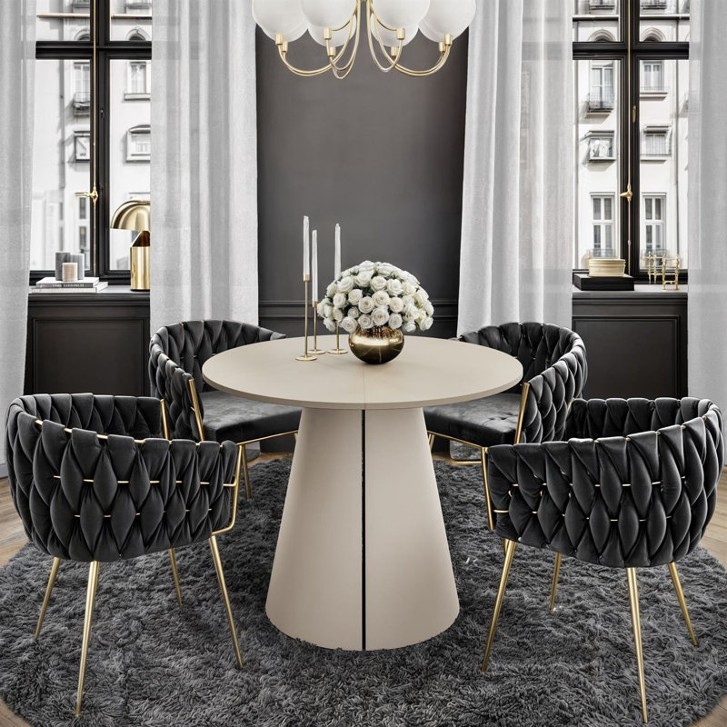 Extendable Dining Table with Steel Base, 76cm H x 176cm W x 100cm D, Cashmere / Matte Cashmere