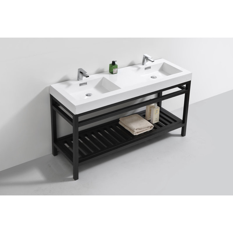 Ensemble de meuble-lavabo double 60 po Halesowen, Noir mat