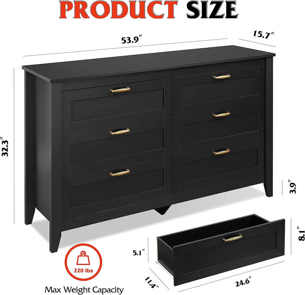 Aliauna Solid + Manufactured Wood 6 Drawer Dresser Lark Manor Color: Black