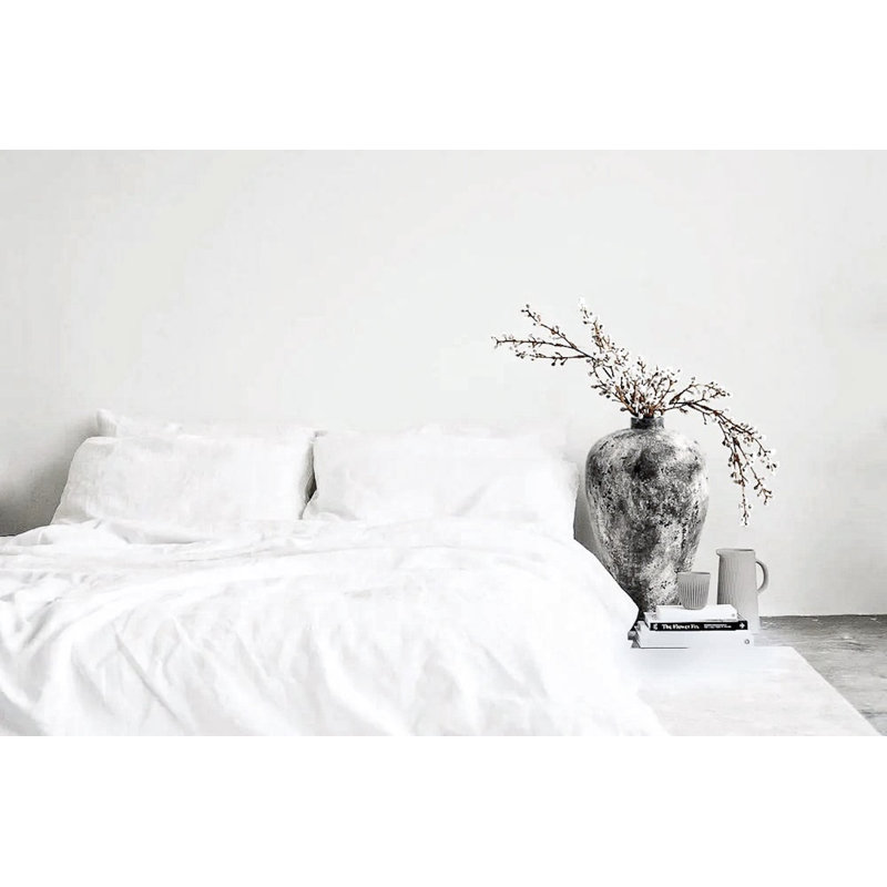 Ensemble de housse de couette en lin 3 pièces , Housse de couette double / double + 2 taies d'orei, Blanc