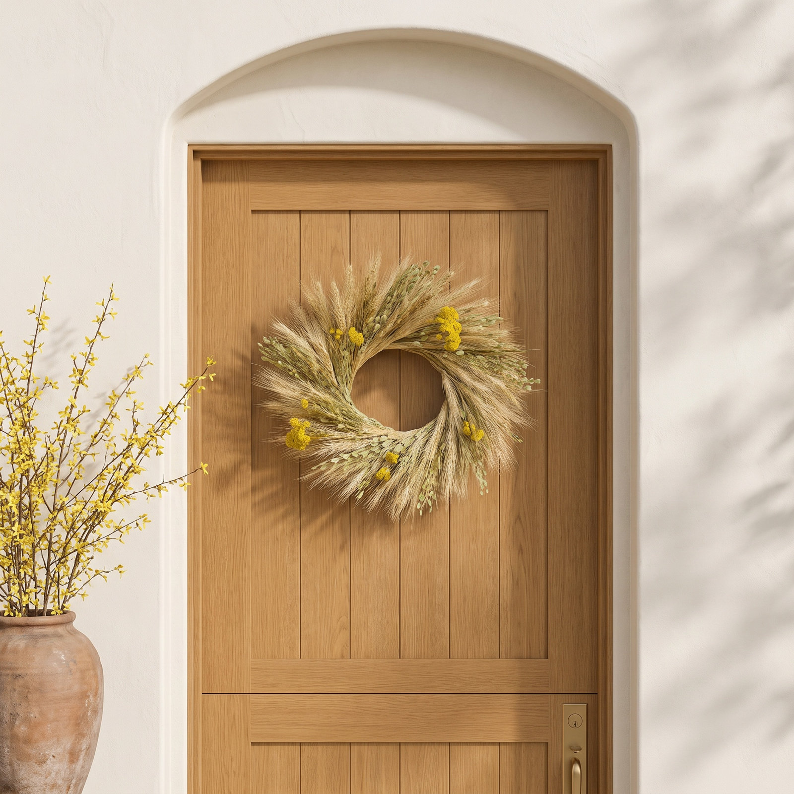 Dried Wheat and Yarrow Spring Wreath, 22" W x 22" H x 5" D
