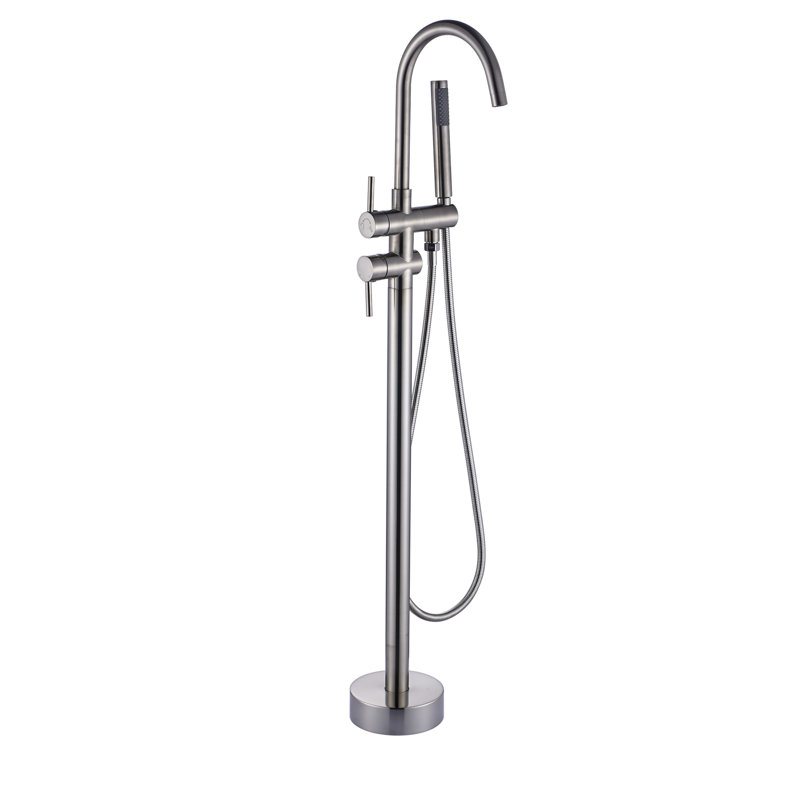 Robinet de baignoire autoportant monocommande à fixation au sol avec douche à main, Nickel brossé