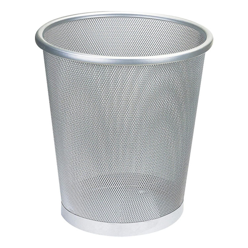 Berriman Silver Round Metal Mesh Open Waste Paper Bin 12L Lightweight Circular Mesh Trash Can( 2 )