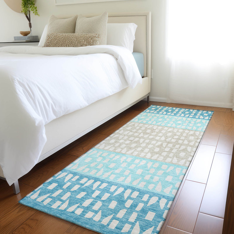 Premium Machine Washable Prisco Teal Rug, Runner 2'3" x 7'6"