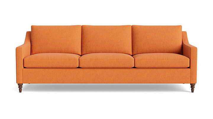 Vera Sofa (95"), Performance Weave - Carrot, Walnut Finish (Turned)