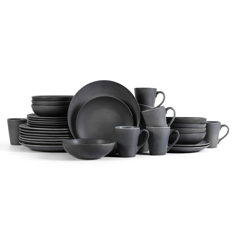 vancasso ORI 16 Piece Modern Gray Stoneware Dinnerware Set