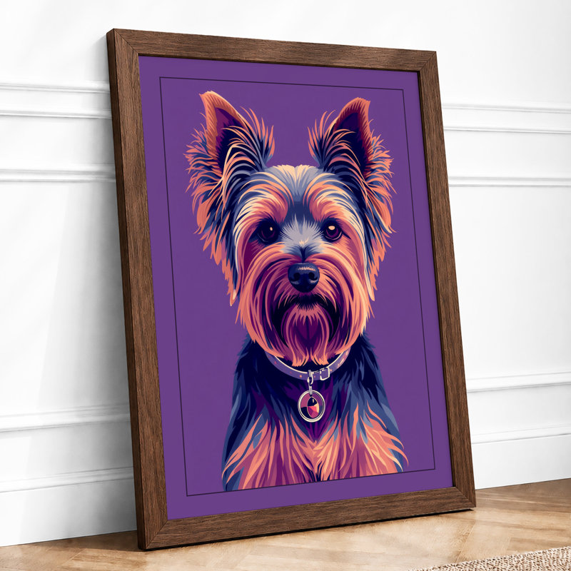 Neon Terrier Portrait Modern - Framed Print, A2 - 59.4 x 42.0 cm, Walnut