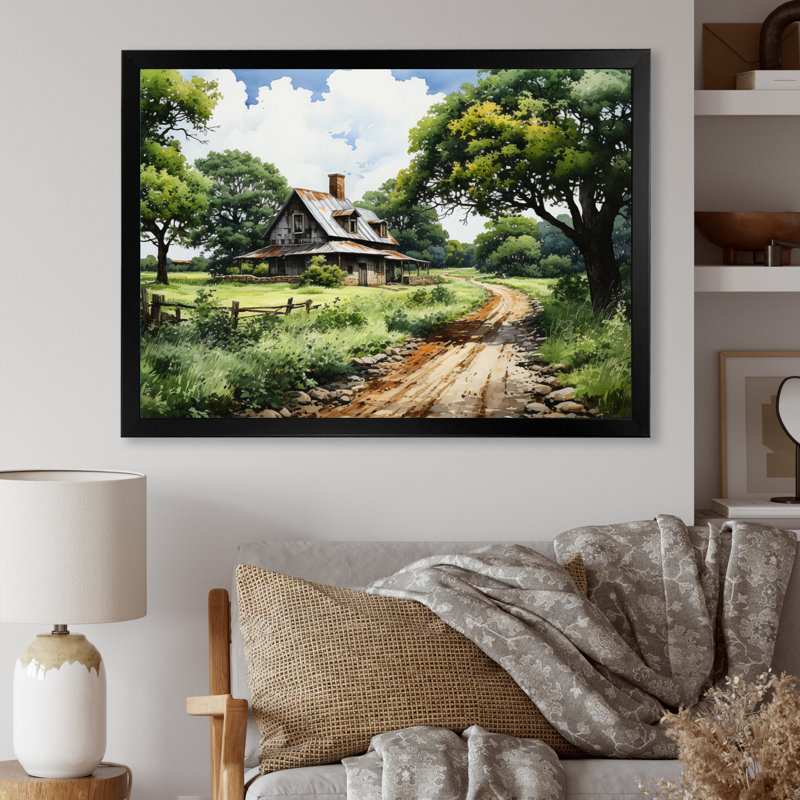 Farmhouse Natures Embrace Pointillism - impression, H 12 po x l 20 po x P 1 po, Cadre photo noir