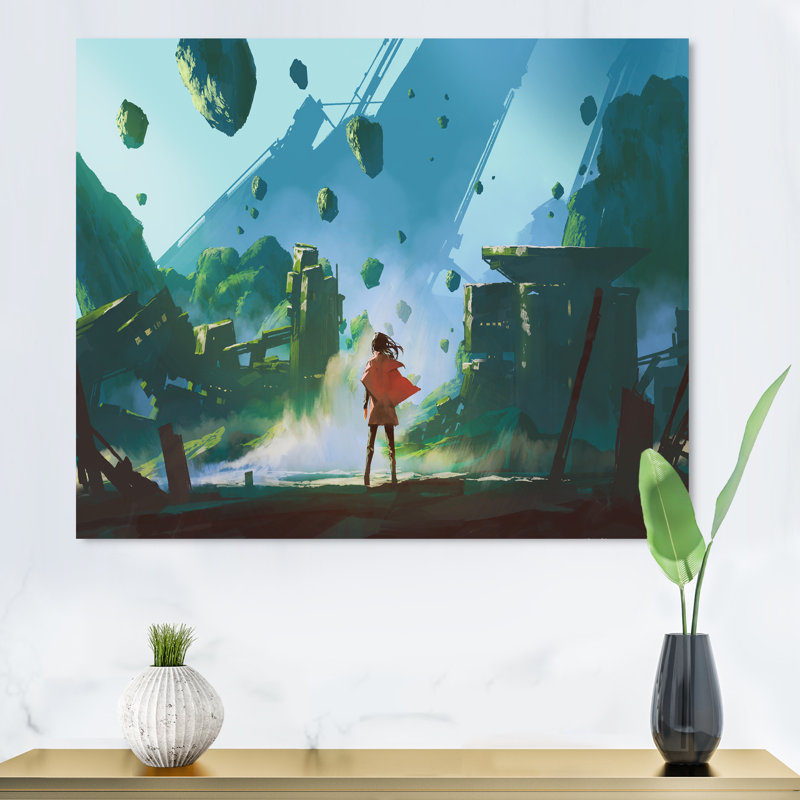 «Video Game Man Red Robe Look Ruins», peinture sur toile, H 16 po x l 32 po x P 1 po, Toile tendue