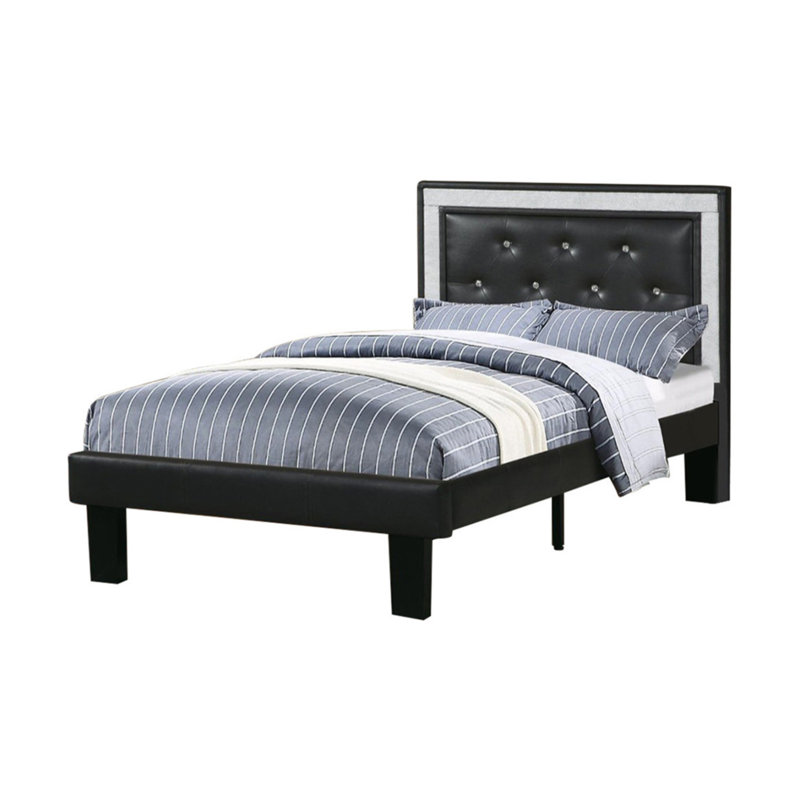 Judith Polyurethane Bed In High Headboard, Black, Full