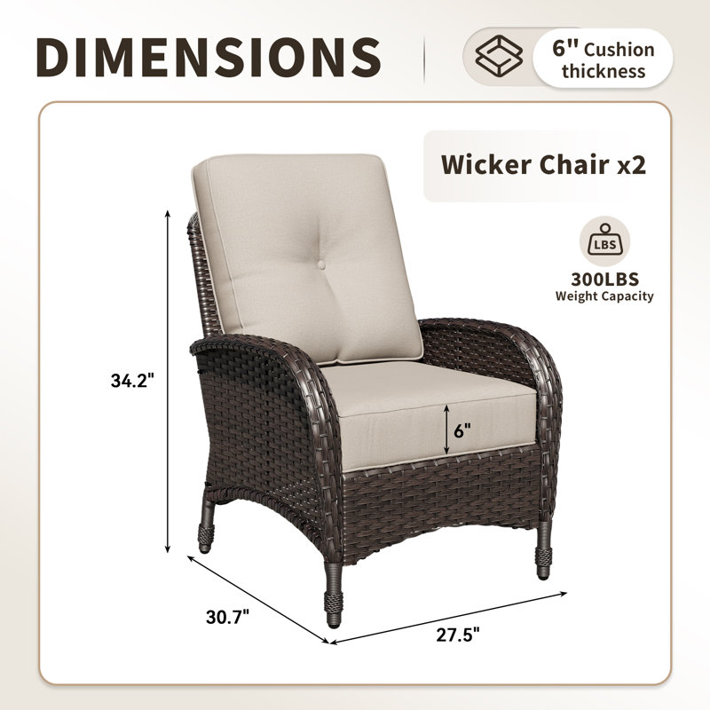 Ensemble de 2 chaises de patio en osier avec coussins Hilmir, Beige