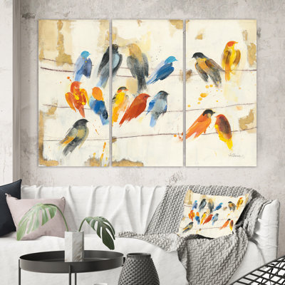 " Multicolor Bird Meeting " by Designart 3 - Pieces