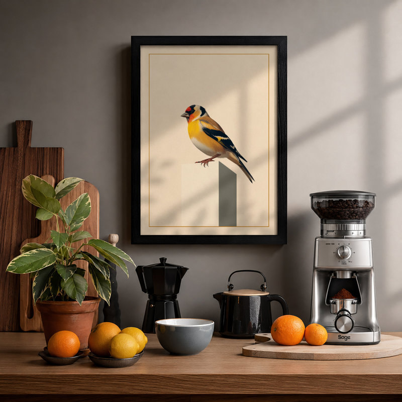 Songbird On Post Botanical - Print, A1 - 84.1 x 59.4 cm, Black